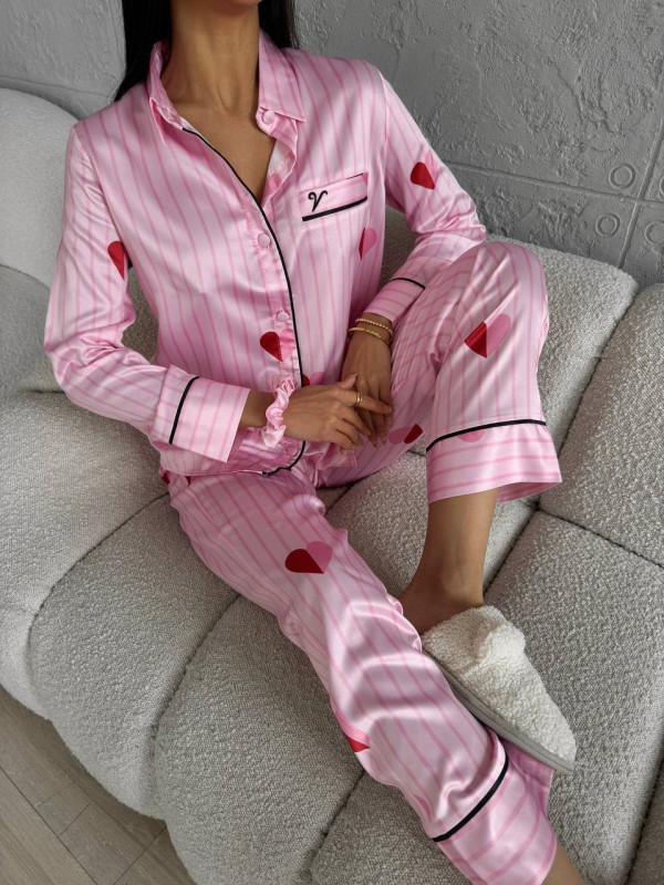 Малиновий комплект сорочка з штанами  Victoria's Secret